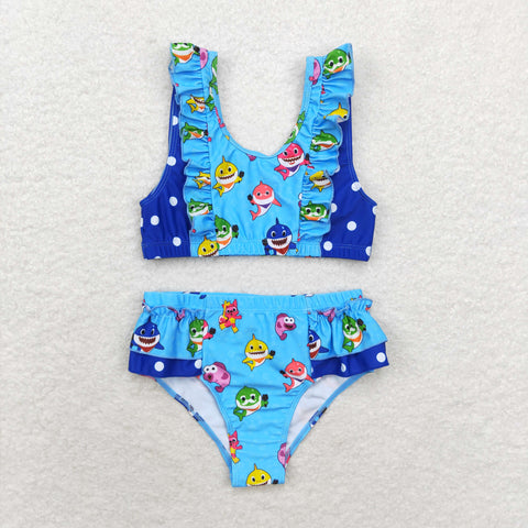 S0280 Baby shark Blue Summer Girls Swimsuit 2 pcs Set