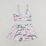 S0285 Camo Pink Summer Girls Swimsuit 2 pcs Set