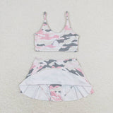 S0285 Camo Pink Summer Girls Swimsuit 2 pcs Set