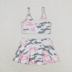 S0285 Camo Pink Summer Girls Swimsuit 2 pcs Set