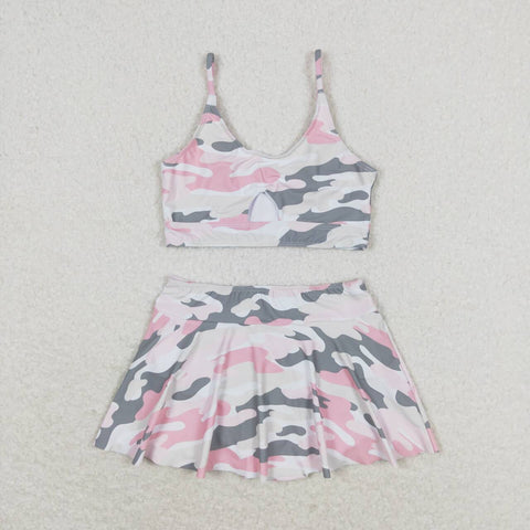 S0285 Camo Pink Summer Girls Swimsuit 2 pcs Set