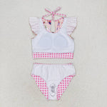 S0291 Singer Star Pink Plaid Girls Swimsuit 2 pcs Set