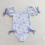 S0329 Flower Purple Girls Swimsuit Onesie