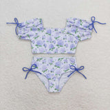 S0330 Flower Purple Girls Swimsuit 2 pcs Set