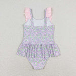 S0331 Flower Pink Girls Swimsuit Onesie