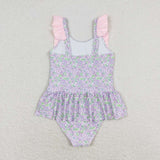 S0331 Flower Pink Girls Swimsuit Onesie