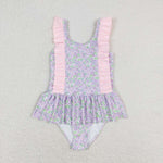 S0331 Flower Pink Girls Swimsuit Onesie