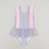 S0331 Flower Pink Girls Swimsuit Onesie