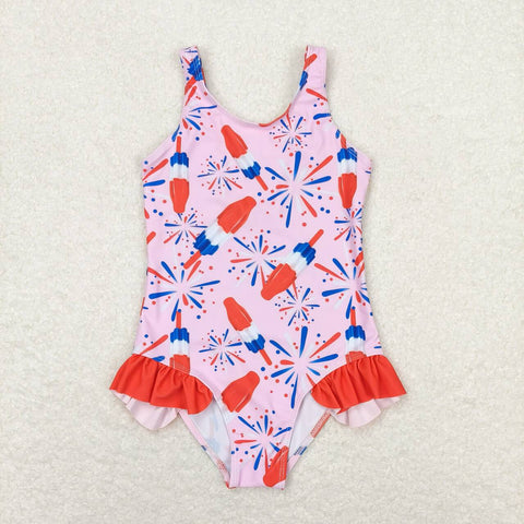 S0333 Popsicle Fireworks Girls Swimsuit Onesie