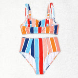 S0338 Colorful Stripe Women Adult Bikini Swimsuit 2 pcs Set