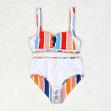 S0338 Colorful Stripe Women Adult Bikini Swimsuit 2 pcs Set