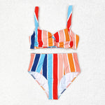 S0338 Colorful Stripe Women Adult Bikini Swimsuit 2 pcs Set