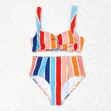 S0338 Colorful Stripe Women Adult Bikini Swimsuit 2 pcs Set