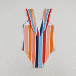 S0341 Colorful Strip Girls Swimsuit Onesie