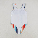 S0341 Colorful Strip Girls Swimsuit Onesie