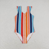 S0341 Colorful Strip Girls Swimsuit Onesie