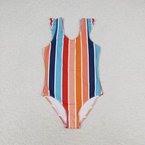 S0341 Colorful Strip Girls Swimsuit Onesie