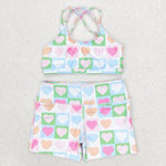 S0373 Love Colorful Girls Swimsuit 2 pcs Set