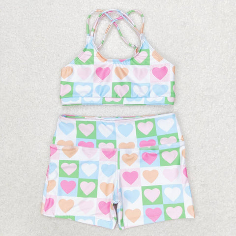 S0373 Love Colorful Girls Swimsuit 2 pcs Set