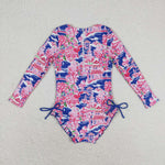 S0376 Flower Pink Girls Swimsuit Onesie