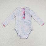 S0376 Flower Pink Girls Swimsuit Onesie