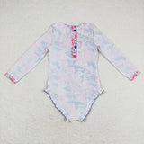 S0376 Flower Pink Girls Swimsuit Onesie