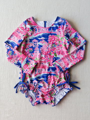 Preorder 03.22 S0376 Flower Pink Girls Swimsuit Onesie