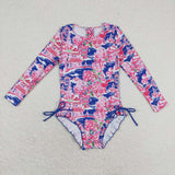 S0376 Flower Pink Girls Swimsuit Onesie