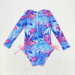 S0377 Summer Leaf Blue Girls Swimsuit Onesie