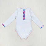 S0377 Summer Leaf Blue Girls Swimsuit Onesie