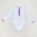 S0377 Summer Leaf Blue Girls Swimsuit Onesie