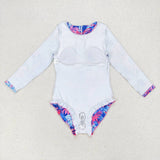 S0377 Summer Leaf Blue Girls Swimsuit Onesie