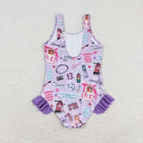 S0388 Singer Star Purple Girls Swimsuit Onesie