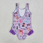 S0388 Singer Star Purple Girls Swimsuit Onesie