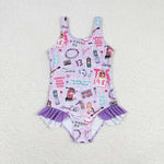 S0388 Singer Star Purple Girls Swimsuit Onesie