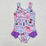 S0388 Singer Star Purple Girls Swimsuit Onesie