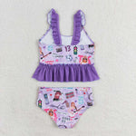 S0389 Singer Star Purple Girls Swimsuit 2 pcs Set