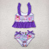 S0389 Singer Star Purple Girls Swimsuit 2 pcs Set
