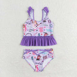 S0389 Singer Star Purple Girls Swimsuit 2 pcs Set