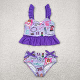 S0389 Singer Star Purple Girls Swimsuit 2 pcs Set