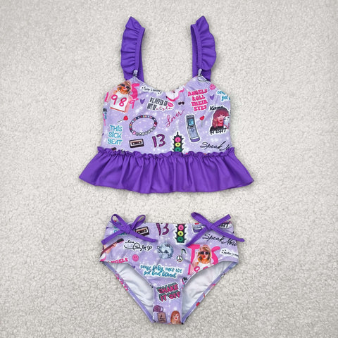S0389 Singer Star Purple Girls Swimsuit 2 pcs Set