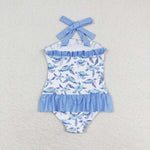 S0430 Sea turtle Blue Girls Swimsuit Onesie