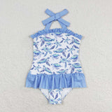 S0430 Sea turtle Blue Girls Swimsuit Onesie