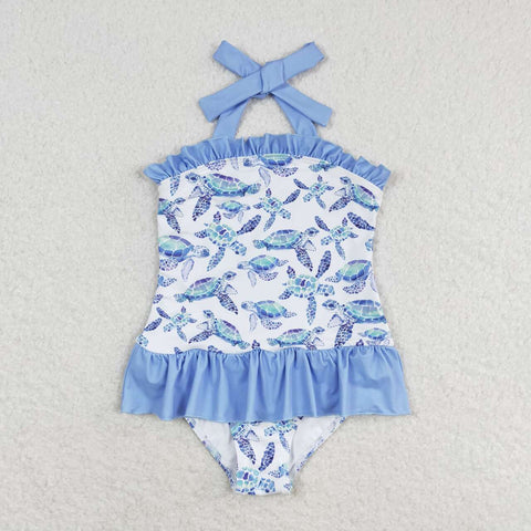 S0430 Sea turtle Blue Girls Swimsuit Onesie