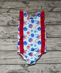 S0433 4th of July Star Smiley Face Girls Swimsuit Onesie
