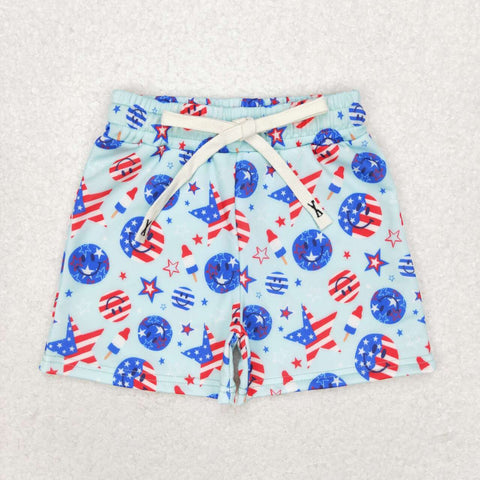 S0434 4th of July Star Smiley Face Boy's Shorts Swim Trunks
