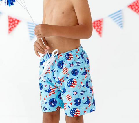 Preorder 04.28 S0434 4th of July Star Smiley Face Boy's Shorts Swim Trunks