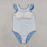 S0515 Flower Blue Girls Swimsuit Onesie