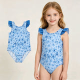 S0515 Flower Blue Girls Swimsuit Onesie