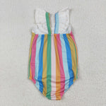 S0550 Colorful Stripe Girls Swimsuit Onesie